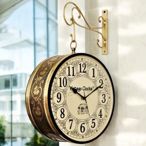 Vintage Clock Double Side (Railway Style)Analog Clock With Brass Finish & 1 Year Warranty (6 Inches 15X15 Cm's Size)