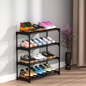 NYALKARAN Shoe Rack with Shelf | Foldable Plastic Shoe Rack with Shelves for Bedroom, Entryway & Living Room | Multipurpose Footwear Stand for Home (4 Layer)